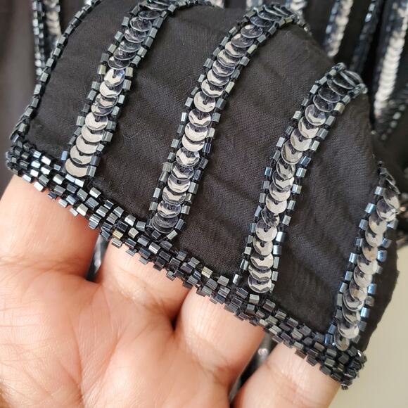 VTG 80S Black Silver Sequin Beaded Jacket Blazer MP NYE Cocktail Party Event - Picture 5 of 12